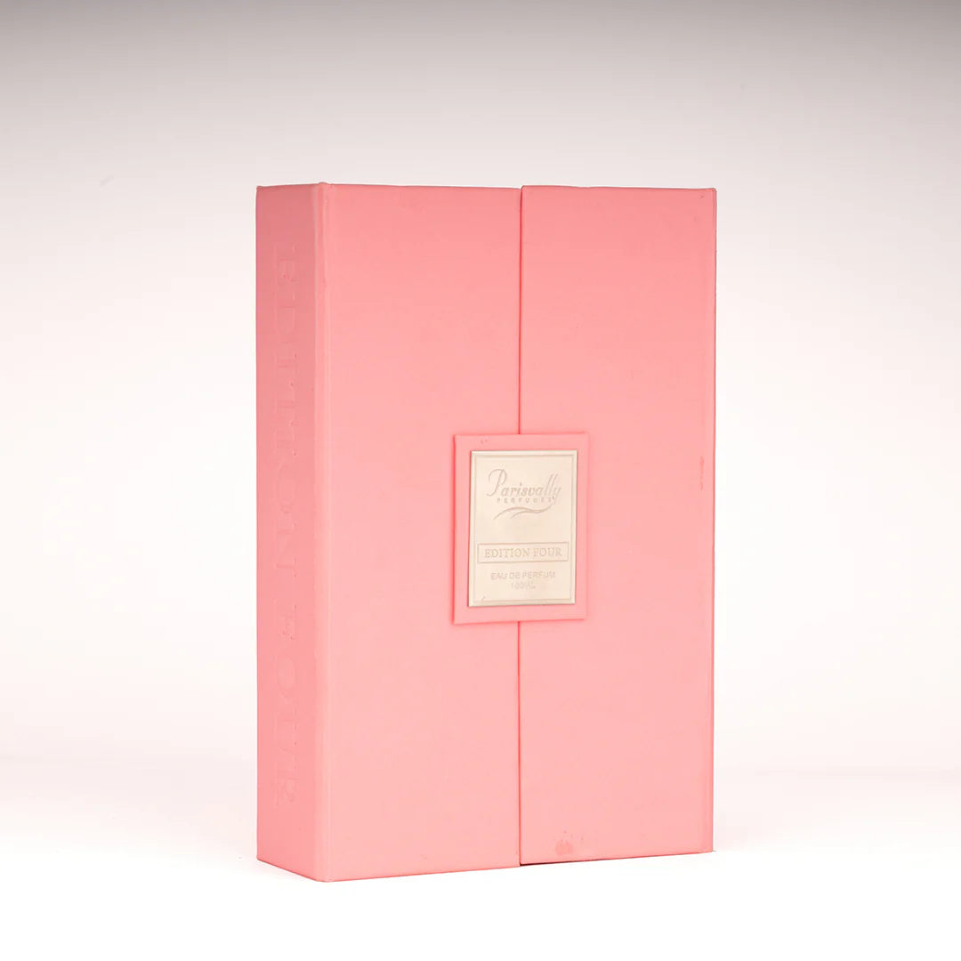 Pink box with a label on a light gray background