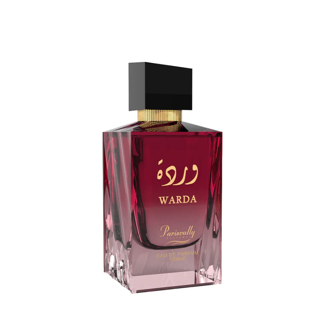 Perfume bottle with 'Warda' branding on a white background