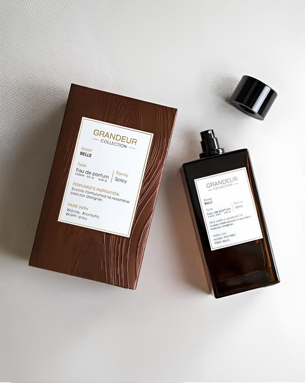 Grandeur Collection perfume bottle and packaging on a light background